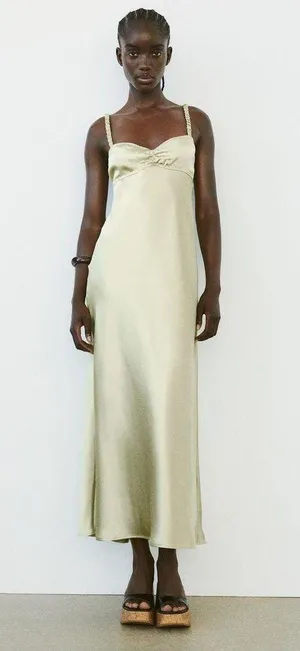 Dress Lime Green Satin Effect Maxi Midi Wedding Party Date Coctail thumbnail 4