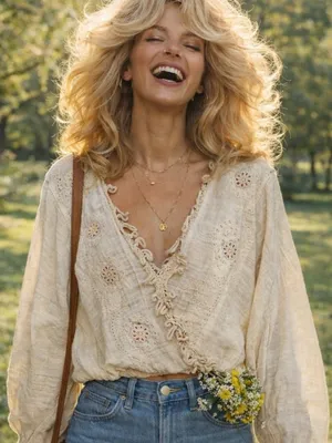 Free People NWTs Desert Sands Cream Blouse Deep V size XS Embroidered thumbnail 1
