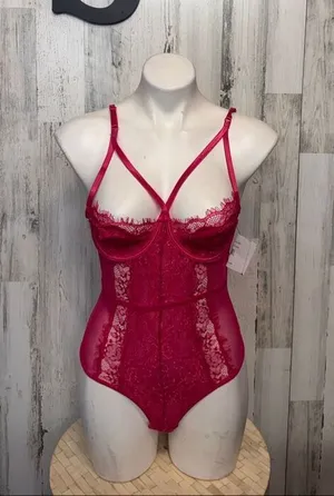Hot Pink Lace Mesh Bodysuit Teddy Lingerie Size Small thumbnail 1