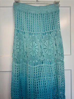 Boston Proper Ombré Crochet Maxi Skirt Aqua Small Boho Beach thumbnail 4