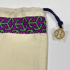 NEW Tory Burch Canvas Drawstring Dust Bag Storage Travel Gold Logo Charm Pull thumbnail 2