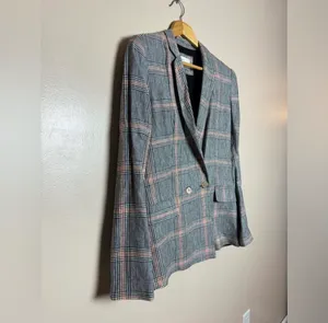 CLEARANCE! Gray Bershka Plaid Long Linen Blend Blazer Size S EUC thumbnail 3