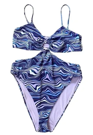 H & M Hi Leg Cut Out Swimsuit Purple Bikini Tankini Size‎ Large NWT thumbnail 1