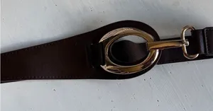 Ellen Tracy Brown Leather and Elastic Waist Belt with Gold Buckle - Size Small thumbnail 1