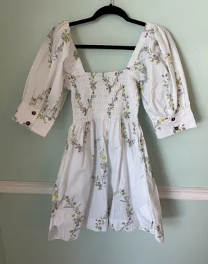 GANNI Floral Printed Poplin Cotton Mini-Dress 2 NWT Sun Puff Sleeve Cottagecore thumbnail 1