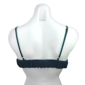 12th Tribe Blue Rib Velvet Velour V-neck Sleeveless Crop Corduroy Bra Tank Top S thumbnail 3