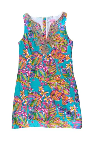 Lilly Pulitzer Turquoise Tropical Print Sleeveless Shift Dress thumbnail 1