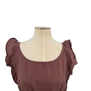 Free People Erin Ruffled Mini Dress Cut Out Back Linen Brown Size Large thumbnail 5
