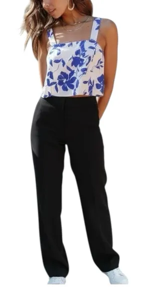 NWT Petal And Pup White Blue Floral Satin Crop Top Women’s Size Small thumbnail 1