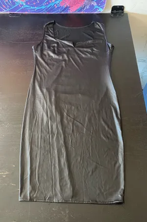 Sleek Black Faux Leather Bodycon Dress thumbnail 1