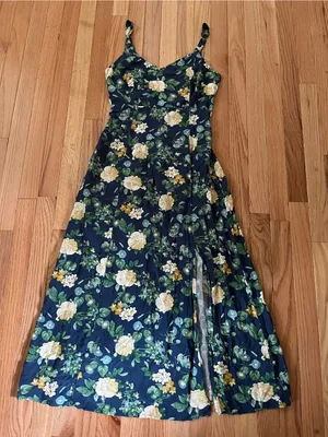 Old Navy Blue Yellow Floral Midi Dress Small Cottagecore Summer Feminine Beach thumbnail 1