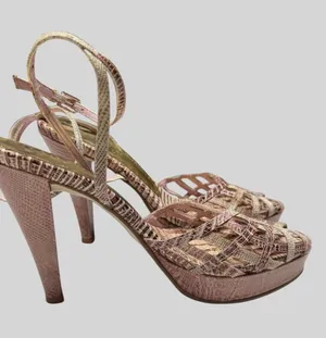 BCBGirls Rose Gold Textured Strappy Platform Heels thumbnail 1