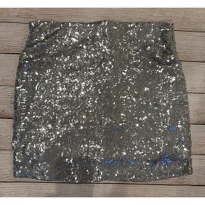 Tipsy Elves Lined Silver Sequin Mini Skirt Holiday Elastic Zipper Waist Size L thumbnail 1