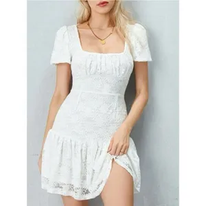 Commense NWT Women Small White Lace Open Back Mini Dress Summer Cottage Coquette thumbnail 2