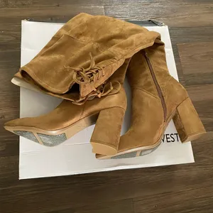 Nine‎ West sz 8.5 brown faux suede chunky high heel boots NWT thumbnail 9