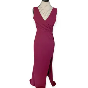 Woosea V Neck Maxi Dress Ruched Slit Formal Prom Wedding Guest Gown Party Medium Homecoming thumbnail 2