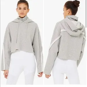 Alo Yoga Effortless Gray Cropped Hoodie heathered grey size small thumbnail 2