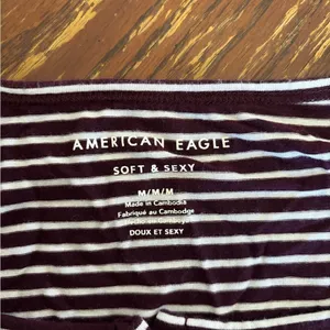 American Eagle Soft & Sexy Maroon Stripe Long Sleeve V Neck Top Medium thumbnail 2
