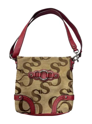 Sophia Caperelli Shoulder Bag Small Monogram Tan Brown Red Leather Trim‎ Trim thumbnail 1