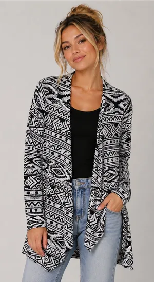 American Eagle Black White Aztec Open Front Cardigan Small thumbnail 1