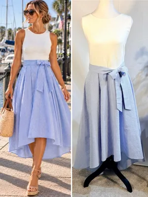 💥NWT Hutch Blue White Seersucker Stretch Knit Tie Waist Midi Dress Sz 4🧡 thumbnail 2