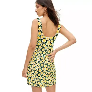 Diane Von Furstenberg Size 4 Yellow & Black Poppy Floral Print Mini Shift Dress thumbnail 4