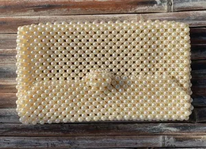Vintage Faux Pearl beaded handbag clutch minimalist cottage bridal boho thumbnail 1