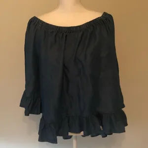 Blue denim off the shoulder top Size XL thumbnail 1