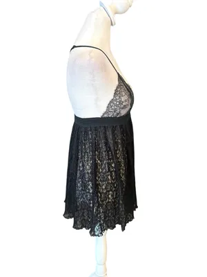 Victorias Secret Black Lace Floral Baby Doll Lingerie Slip Dress Womens Med NWOT thumbnail 3