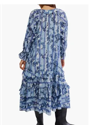 NWT Free People Garden Wonders Long Sleeve Cotton Maxi Dress Medium, BLUE COMBO thumbnail 4