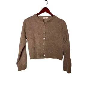 Roller Rabbit Lurex Shine Moxie Cardigan Alpaca mix in tan camel sz S thumbnail 2