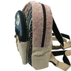 Women's Multicolor Handmade Pure Himalayan Hemp Hippie School Travel Backpack thumbnail 2