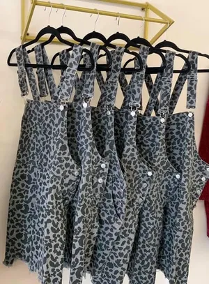 Snow Leopard Print Denim Overalls Mini Dress Multi Size 1X thumbnail 6