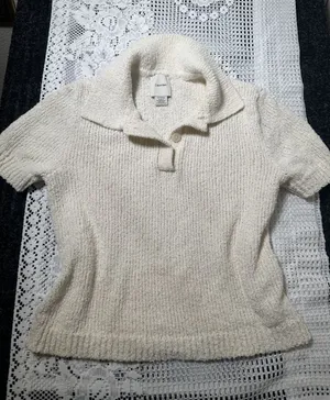 Calvin Klein Cream Short-Sleeve Turtleneck Polo‎ Sweater thumbnail 1
