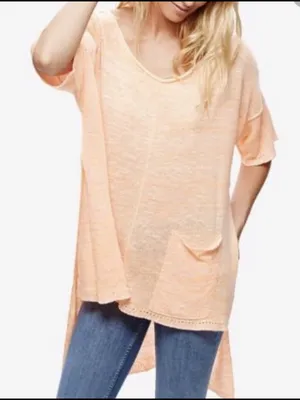 Free People Linen Blend High Low Orange Top Size Large thumbnail 1