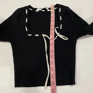 Altar’d State Black Ribbed Lace Up Cropped Sweater Top XS Coquette thumbnail 6