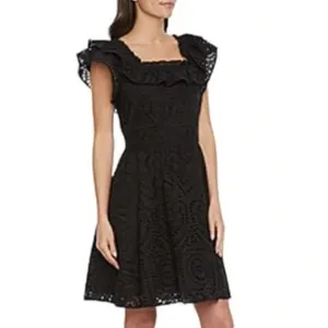 Ryegrass Sz XL Eyelet Ruffle Mini Dress‎ Black Coquette Feminine 100% Cotton thumbnail 2