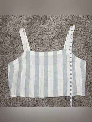 Madewell Linen Blend Abbie Crop Top in Stripe Glassware Blue White 2X NWOT NF238 thumbnail 9