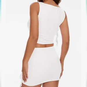 Amazon White Two-Piece Ruched Crop Top and Mini Skirt Set thumbnail 2