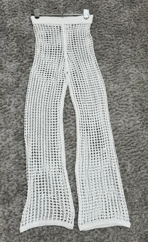 Polly Crochet Open Knit Pants Women’s Size 4 Wide Leg White Beachy Coastal thumbnail 1