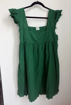 aerie Emerald Green Ruffle Sleeve Cotton Dress thumbnail 1