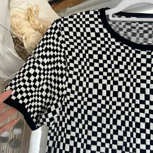 Vintage mod Liz Claiborne Black & White Checkerboard Knit Top Size Small thumbnail 3