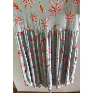 Longyuan Women's Light Blue Leaves Pockets Short Sleeve Dress Size XL‎ thumbnail 3