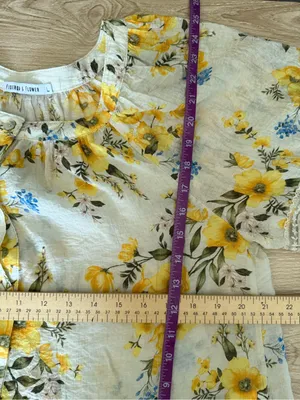 Fig & Flower Large Yellow Floral Sheer Button Up Blouse Puff Sleeve Relaxed Boho thumbnail 5