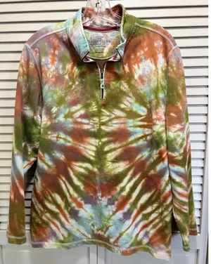 Faded Glory 1/4 Zip Sweatshirt Tie Dye Size M Long Sleeve Collar Cotton Boho‎ thumbnail 1