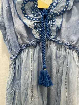 Light Blue Embroidered Maxi Dress with Tassel Tie One size fits up to XL thumbnail 3