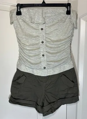 Rewind Strapless Romper Womens S Gray Ruffle Top Brown Cargo Micro‎ Shorts Y2K thumbnail 1