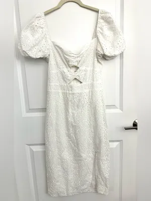 ASOS Dark Pink Twist Front Broderie Split Midi Dress White 6 thumbnail 5
