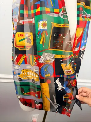 Vintage polyester scarf school teacher themed with school bus, lunch box, etc thumbnail 3