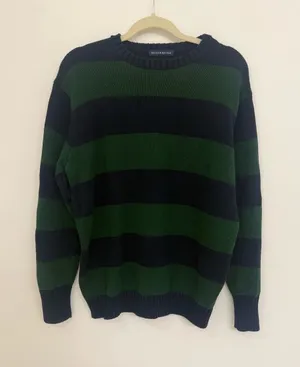 Brandy Melville Striped Crewneck Sweater - Navy & Dark Green thumbnail 1